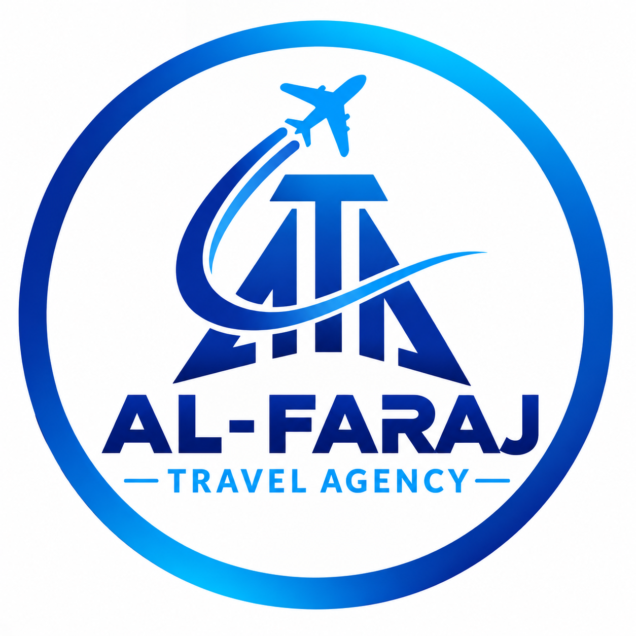 Al-Faraj Travel Agency logo with airplane and travel design